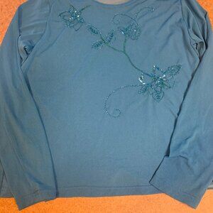 Ladie's   Size L Blue Chiffon Long Sleeve Dressy Blouse